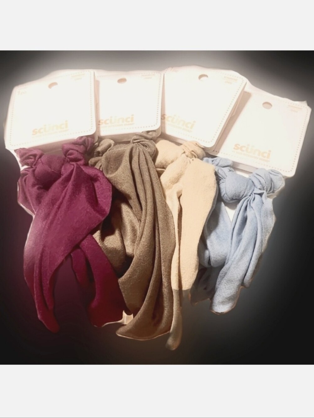 NWT 4-PK BUNDLE SCÜNCI HAIR BOW SCARF SCRUNCHIES: WARM NEUTRALS!